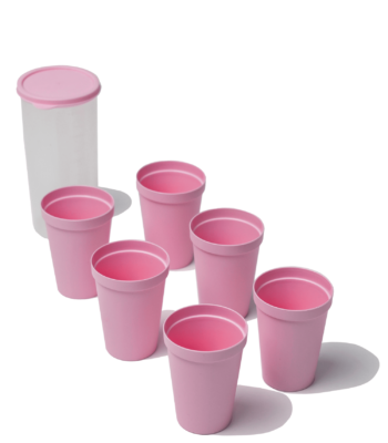 6 Pack Plastic Kids Cups Reusable, pink cups