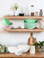 6 pack kitchen bowls, green bowls, white plastic bowls, plastic salad bowls
