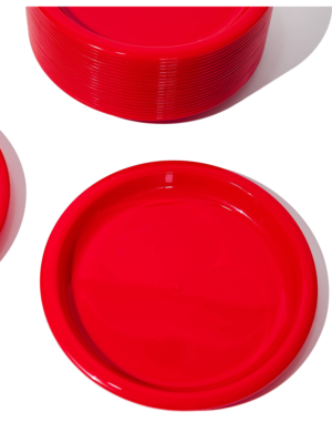 24 pack plastic party plates, red plates non breakable dinnerware small appetizer plates small plates for appetizers rv kitchen blue dessert plates 8 inch plates camp plates small plastic plates 6 inch plastic appetizer plates lightweight dinnerware set set of dishes camper dishes