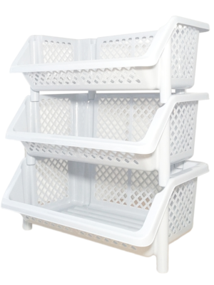 Plastic Storage Bins Open front Stackable storage baskets layered storage baskets white
