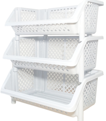 Plastic Storage Bins Open front Stackable storage baskets layered storage baskets white
