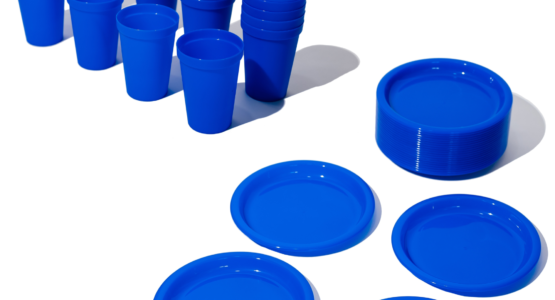 48 Pack Dish Sets Plastic Holiday Plates Blue Cups (blue) plastic wine cups reusable cups black cups blue plastic cups party essentials black cups for party wine glasses plastic plastic tumbler cups drink cups