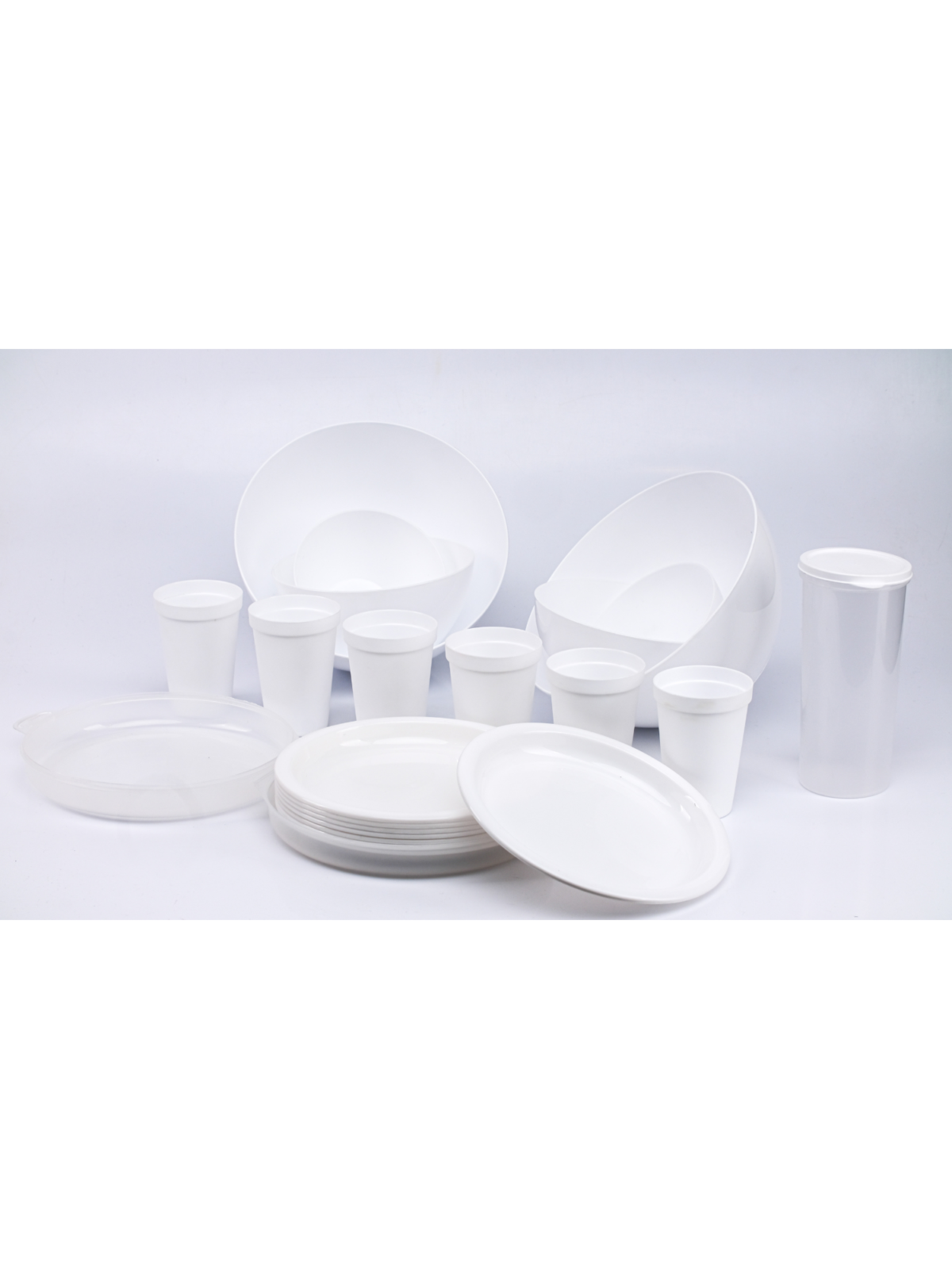 26 pack rv dishes white mixing bowls serving bowls white cups white platters