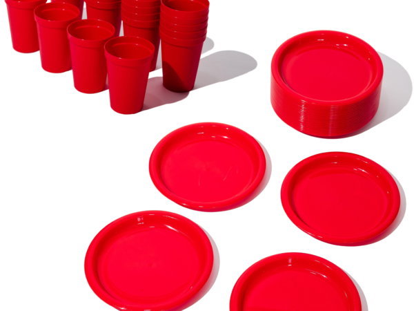 48 Pack Dish Sets Plastic Holiday Plates Red Cups for Party (red rv dishes for camper patio plates for outdoor eating party dinner plates safe plastic plates dish sets microwavable plates small dessert plates plastic holiday plates